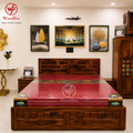 WoodFee Premium Sheesham Wood Cube Bed with Front Drawer Storage