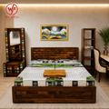 WoodFee Brick Sheesham Wood Storage Bed with Drawer - WoodFee