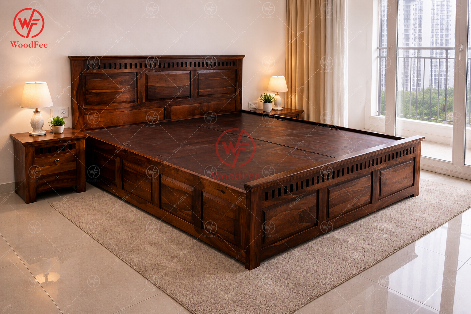 WoodFee Kuber Sheesham Wood Storage Bed with Drawer