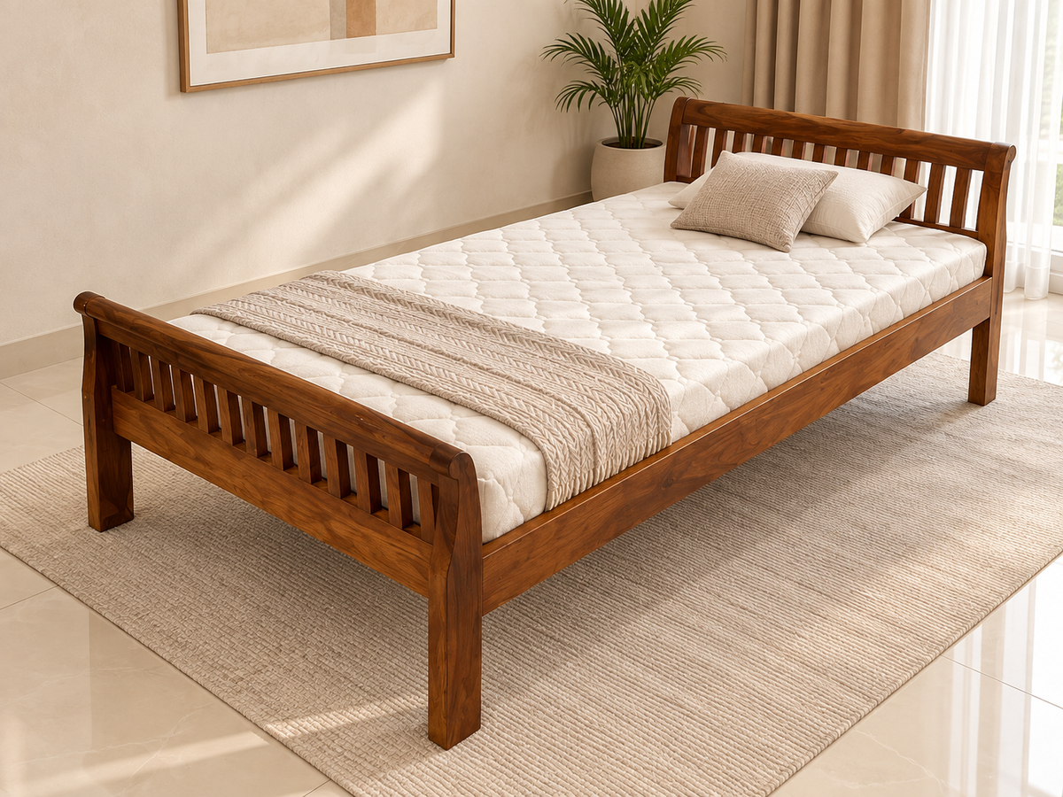 WoodFee Premium Sheesham Wood fanti single Bed without storage