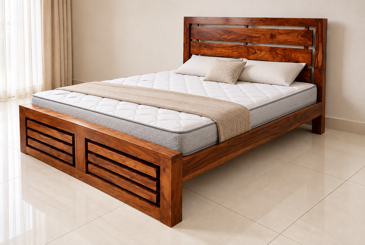 WoodFee Premium Sheesham Wood 3 fanti Bed without storage