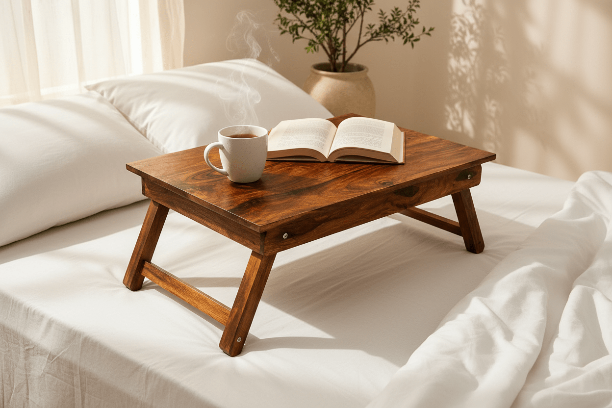 WoodFee Sheesham Wood Folding Bed Table - WoodFee